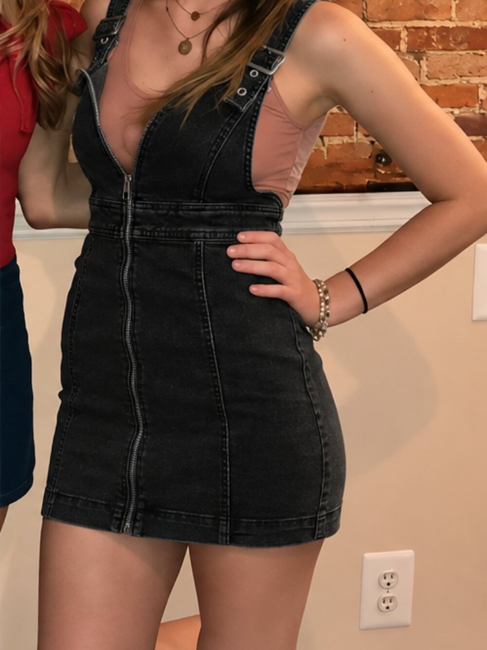 Black Denim Overalls Skirt